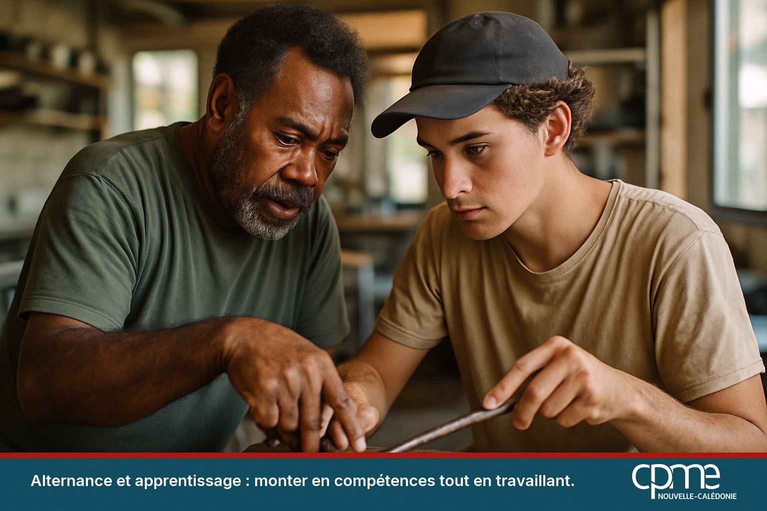 Alternance : un apprenti formé par un tuteur dans une entreprise calédonienne