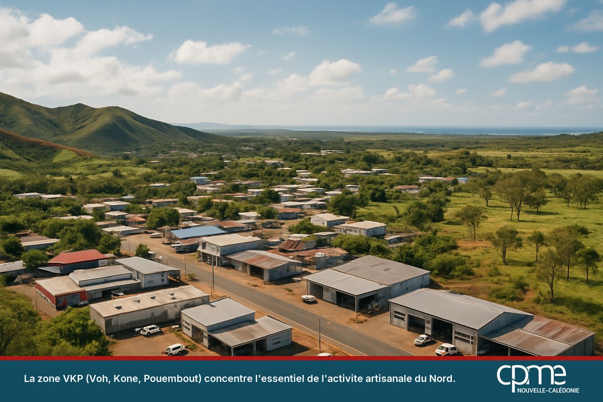 Vue large de la zone VKP autour de Koné, principal pôle artisanal de la province Nord en Nouvelle-Calédonie.